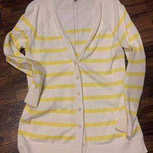 Talbots Yellow and Cream Striped Cardigan